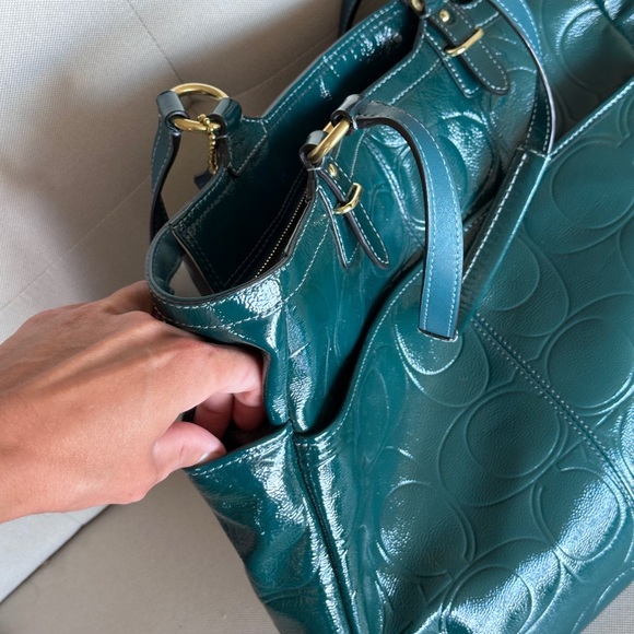 Coach Teal Blue Embossed C logo Tote with side pockets Y2K 2012 NWOT - Picture 13 of 16